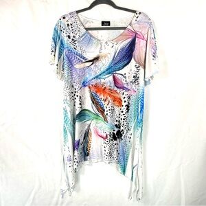 Jostar Colorful Feather Print Tunic Top | M